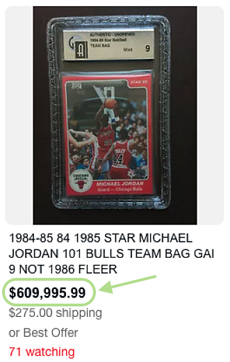 example of michael jordan trading card being listed on ebay