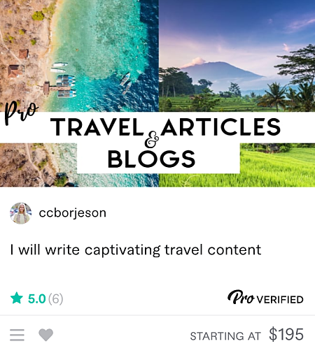 example of a fiverr freelance writer offering their services for travel articles or blogs