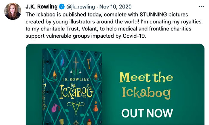 J.K. Rowling tweet about meet the Ickabog with royalities going to charity